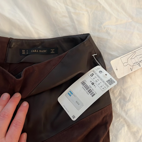 Brown Leather and Suede Zara Skirt small - Picture 3 of 3